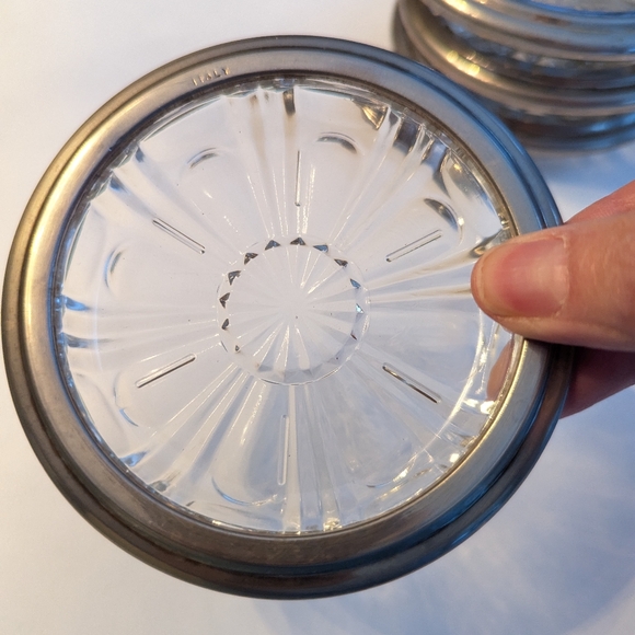 Vintage Coasters, Italian Silver Glass Crystal Coasters, Set of 4 Bar Decor - Picture 15 of 17